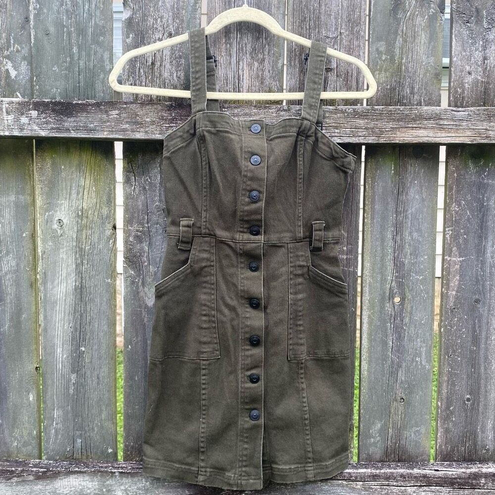 Divided H&M Olive Denim Jumper Dress | 4